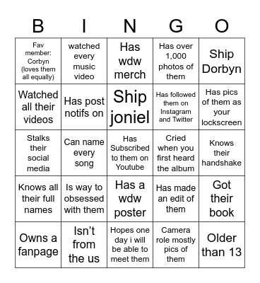 Why Don’t We Bingo Card