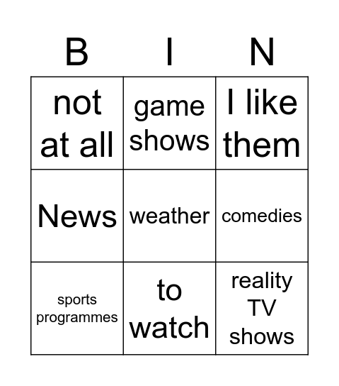 la television Bingo Card