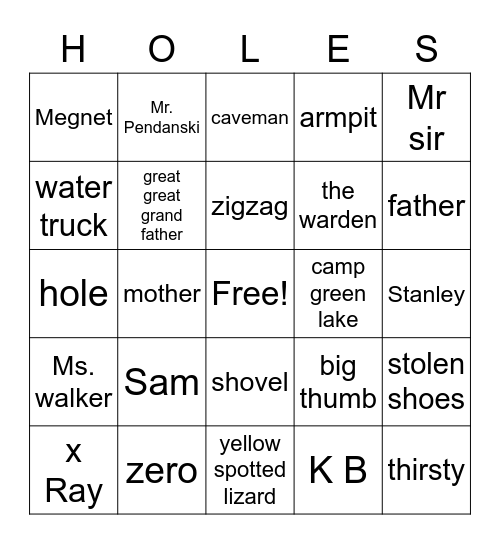 holes Bingo Card