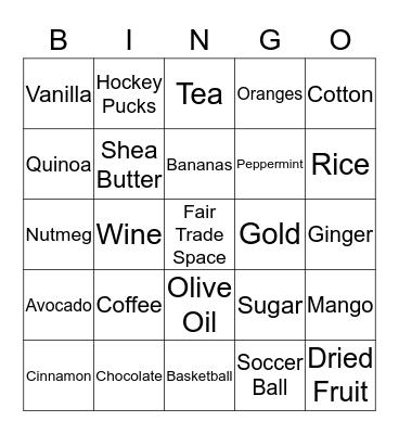 Fair Trade Bingo Card