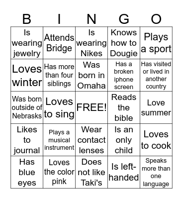 Human Bingo Card