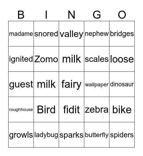 Grandma and Pajama night! Bingo Card