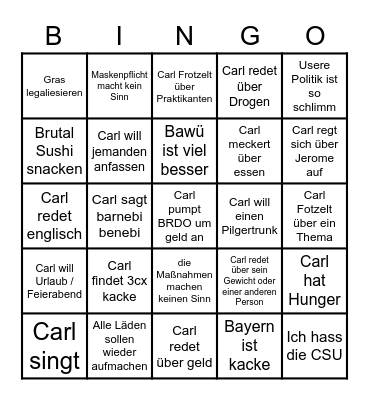 Carl Bingo Card
