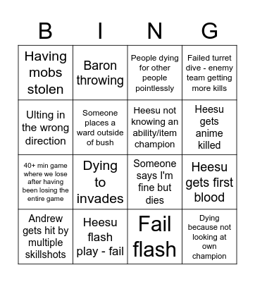 League of bingo Card