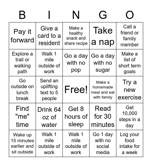 Wellness Bingo Card