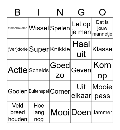 Voetbal Bingo Langs de Lijn Bingo Card