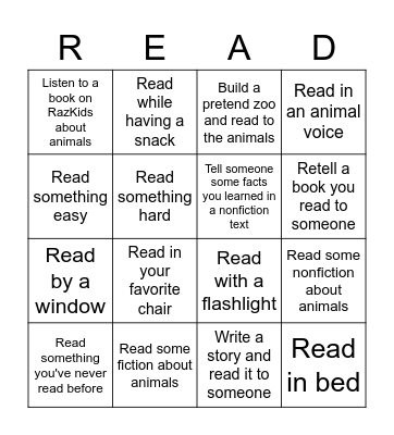 Reading Bingo 8 Bingo Card