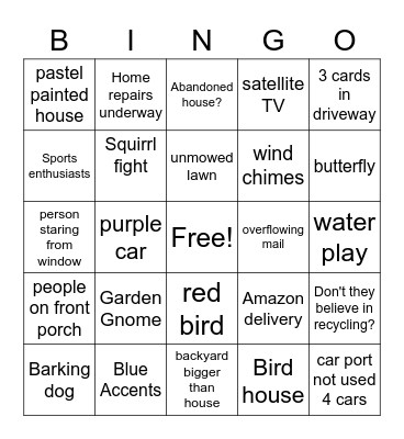 Neighborhood watch Bingo Card