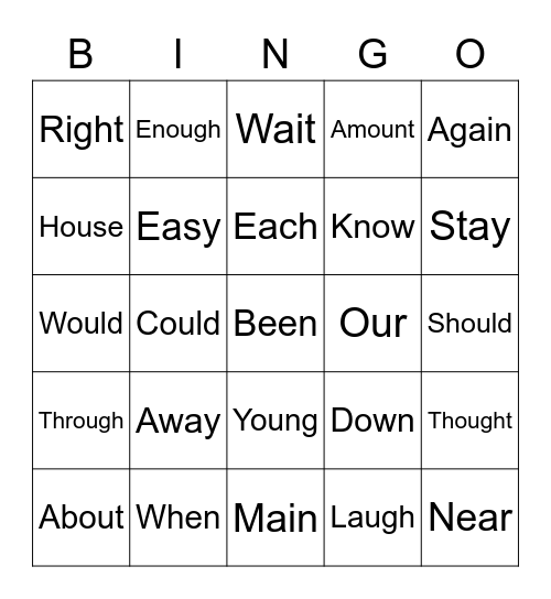 Leah’s Word Bingo! Bingo Card