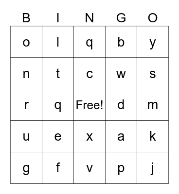 Alphabet Bingo Card