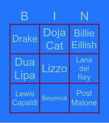 Which pop artists do you listen to Bingo Card