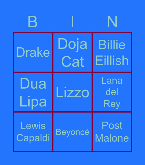 Which pop artists do you listen to Bingo Card