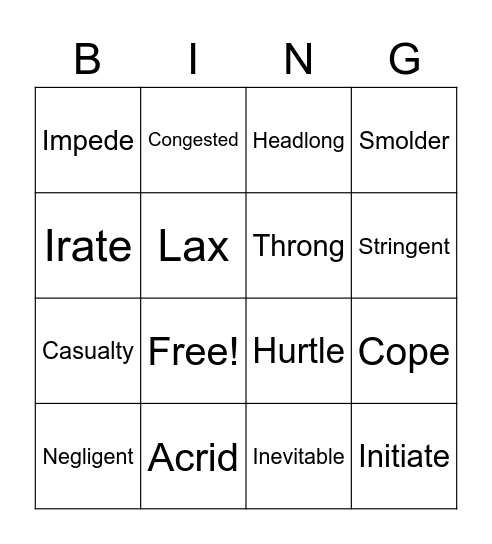 7th Grade Wordly Wise Unit 8 Bingo Card