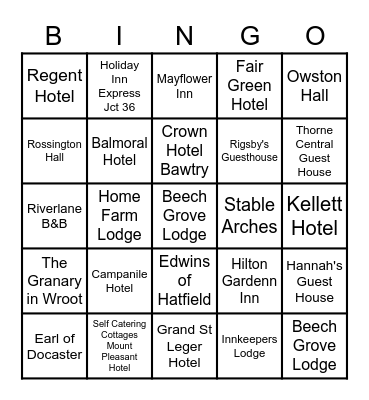 Visit Doncaster BINGO Card