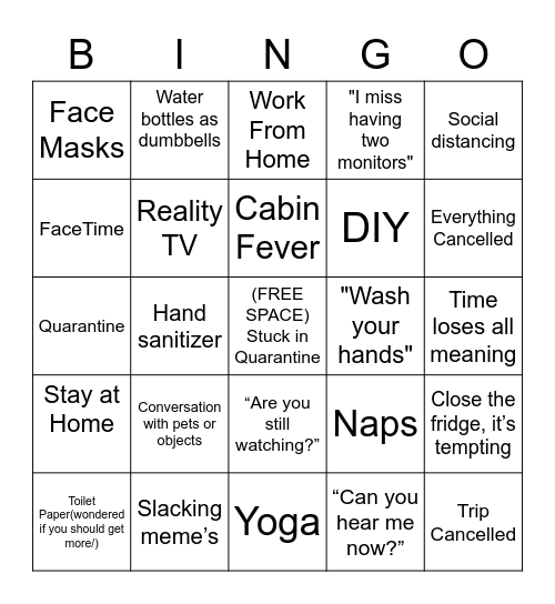 Quanantine Bingo Card