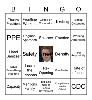 Governor Cuomo Press Conference Bingo  (c)2020 Dan Barton & Tammy Green  Patent Pending Bingo Card