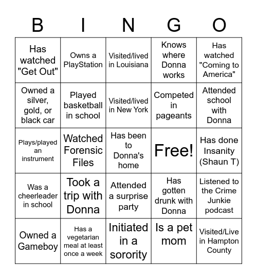 History Block - Donna's Virtual 30th Bday Party Bingo Card