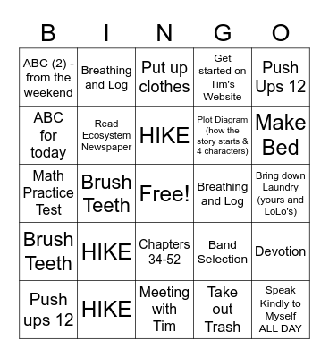 Monday Bingo Card