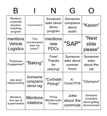 TCI Townhall Bingo Card