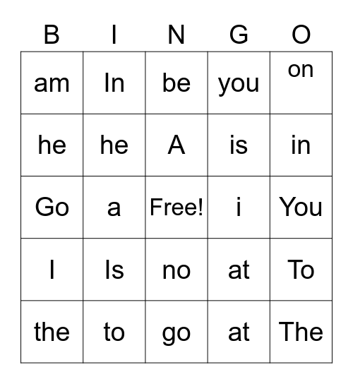 Clarence Site Word Bingo Card
