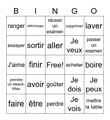 French 1 Verb Review Bingo Card
