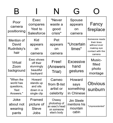 Yext Bingo Card