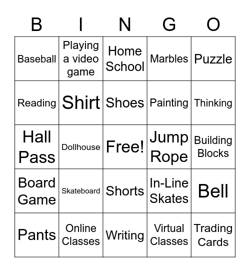 Practice Game Bingo Card