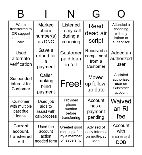 Untitled Bingo Card