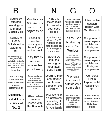 7th-8th Grade STRINGO May 11-15 Bingo Card