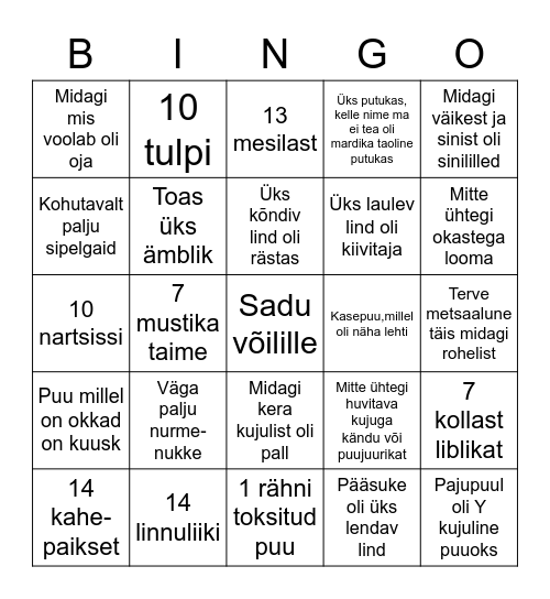 Kevade bingo - leia... Bingo Card