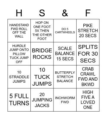 HOP SKIP AND FLIP BINGO Card