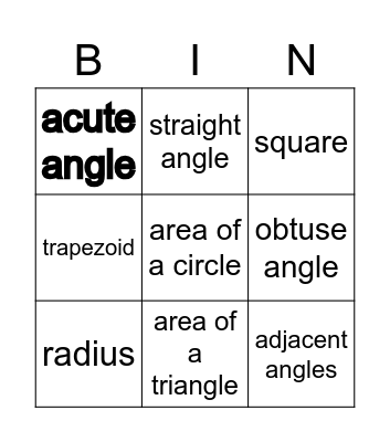 Geometry Bingo Card