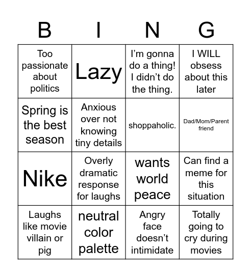 How much do we have in common? Bingo Card