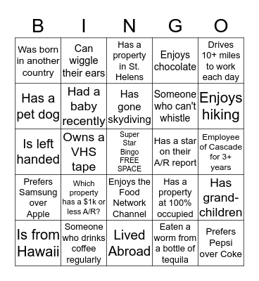 Super Star Bingo! Bingo Card