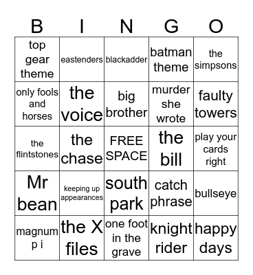 TV THEME TUNES Bingo Card