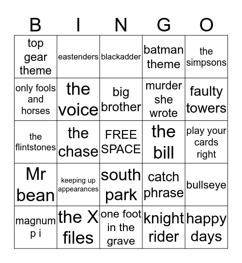 TV THEME TUNES Bingo Card