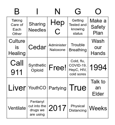Substance Use (1) Bingo Card