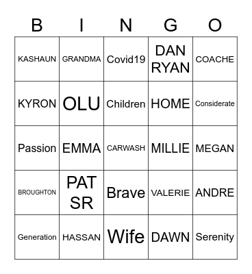 COLLIER B Bingo Card