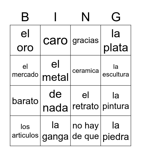 spanish bingo Card