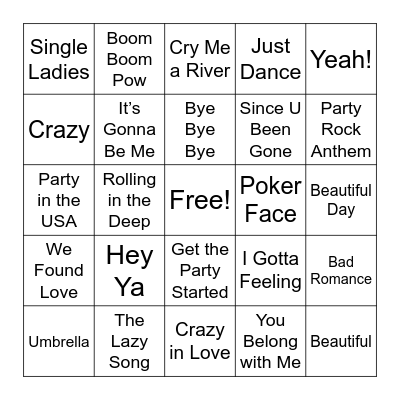 2000s Pop Bingo Card