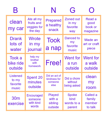 Staying Healthy BINGO! Bingo Card