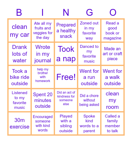 Staying Healthy BINGO! Bingo Card