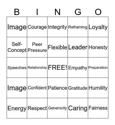 Character Bingo Card