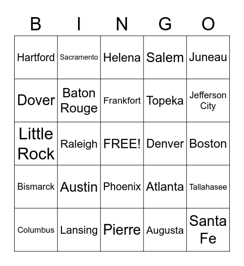 State Capitals Bingo Card