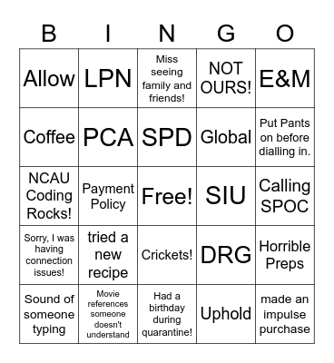 NCAU Coding Bingo Card