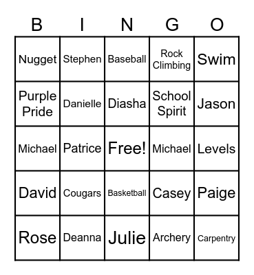 Sweet and Social Bingo Card