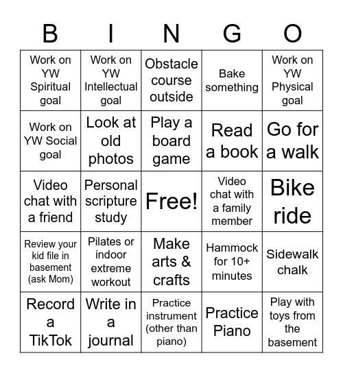 Quarantine Bingo Card