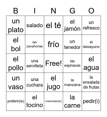 La Comida Bingo Card