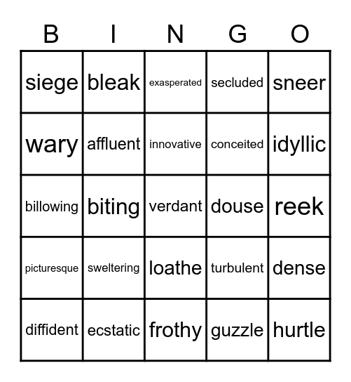 Vocabulary BINGO Card