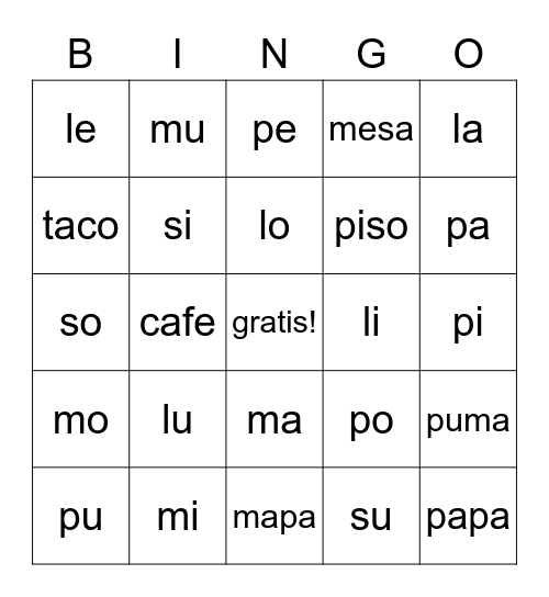 Las vocales Bingo Card